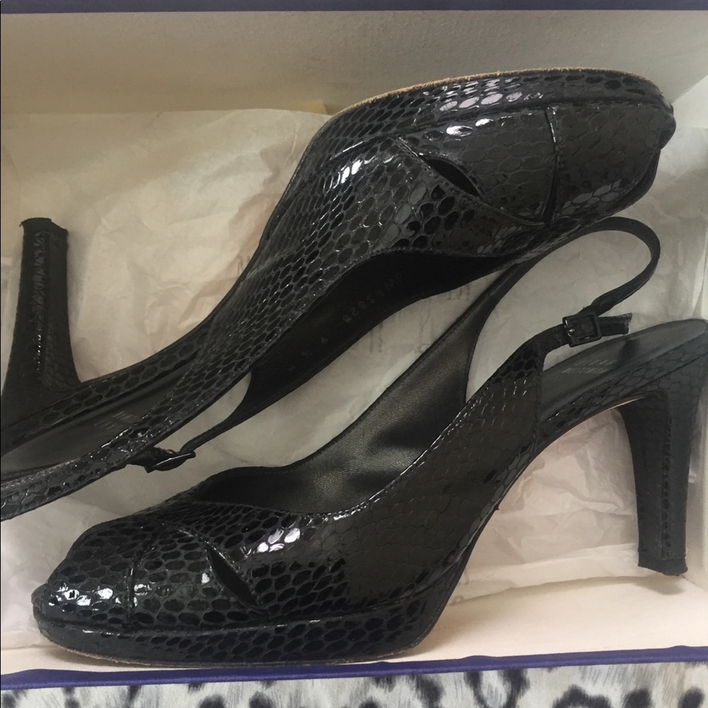Stuart Weitzman Black Crystal Snake Heels
